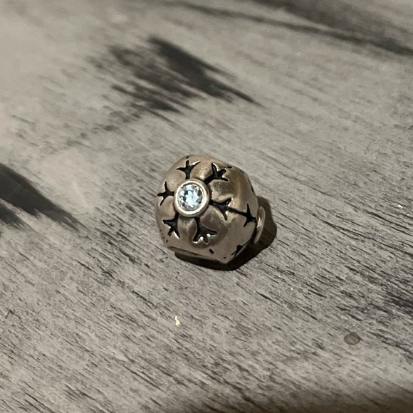 Pandora Retired Sterling Silver Aqua CZ Winter Christmas Snowflake Charm - Picture 2 of 5